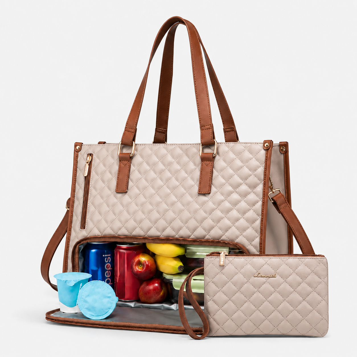 2-in-1 Women's Tote Bag - Laptop + Lunch, One Elegant Bag