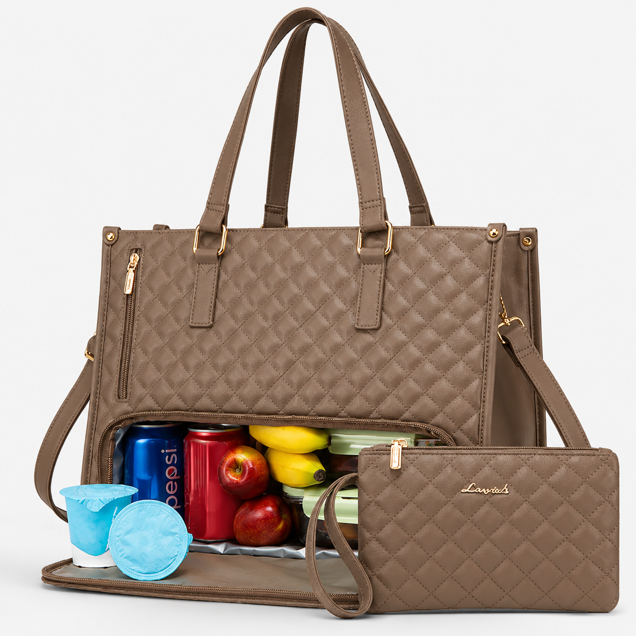 2-in-1 Women's Tote Bag - Laptop + Lunch, One Elegant Bag