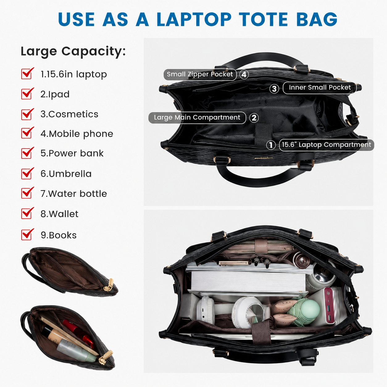 2-in-1 Women's Tote Bag - Laptop + Lunch, One Elegant Bag